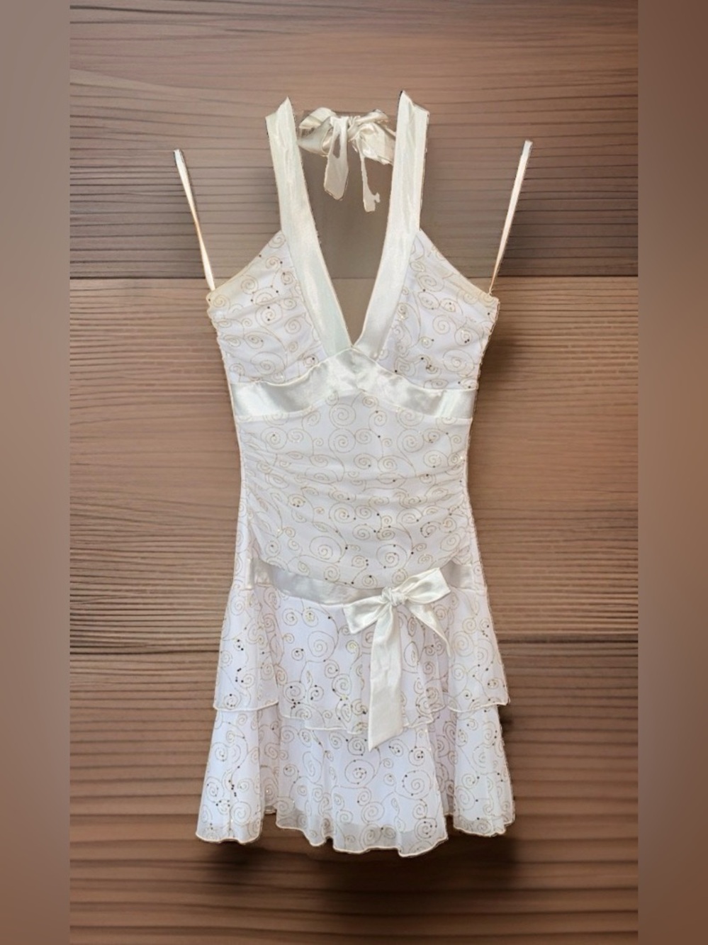 Taboo Cream & Gold Mini Dress with Bow